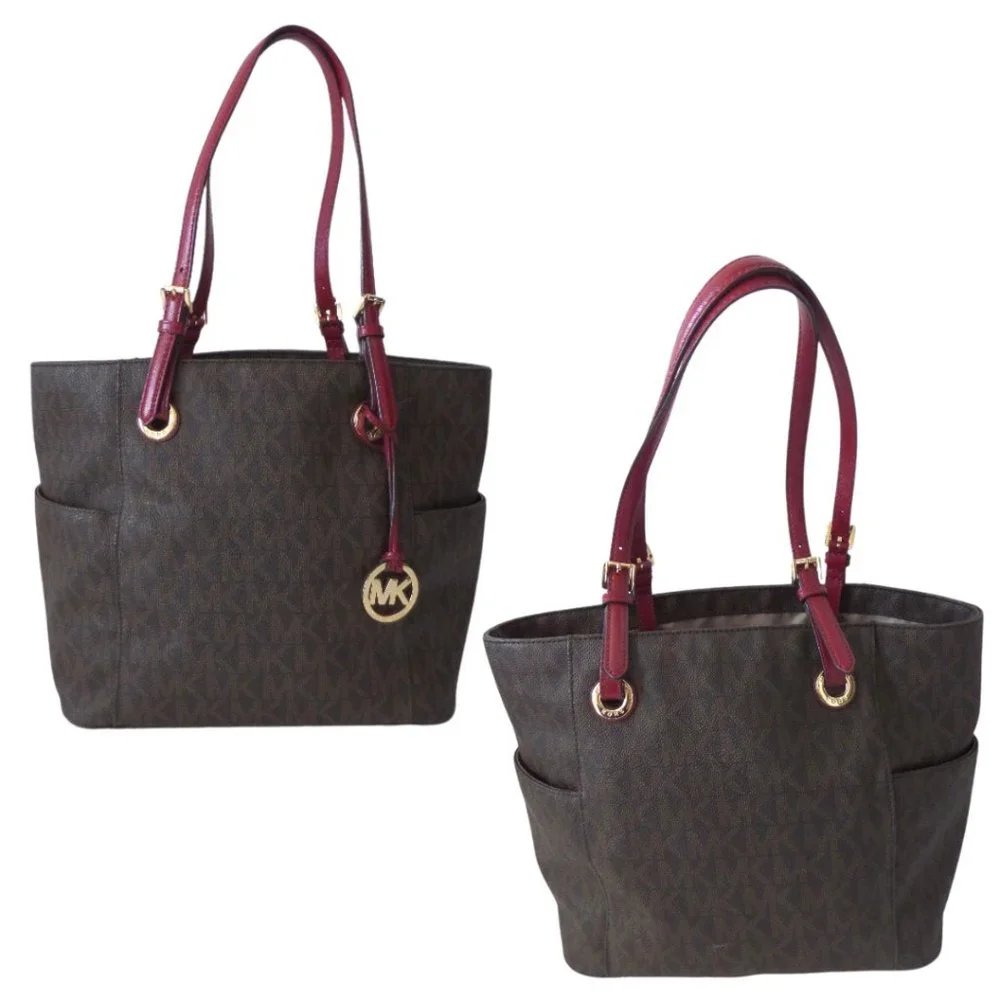 Michael Kors | Jet Set Signature Brown/Cherry Logo Tote (NWT) - Picture 3 of 13